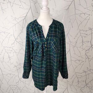 Torrid Green Plaid Button Popover Harper Blouse